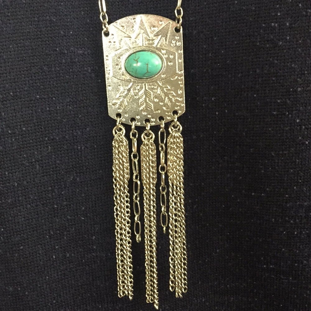 ETC! Necklace silver tone pendant w/center stone